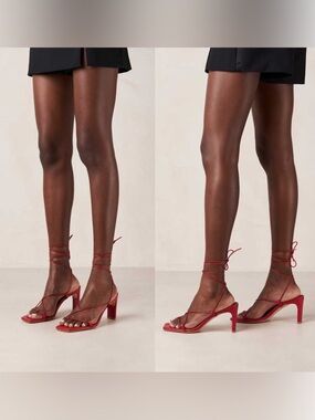 Alohas Bellini Red Leather Lace Up Heeled Sandals EU 40 US 9 Strappy Heels